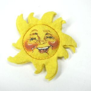 Yellow Sun Face Pin Annalee 1993 Vintage Felt Brooch